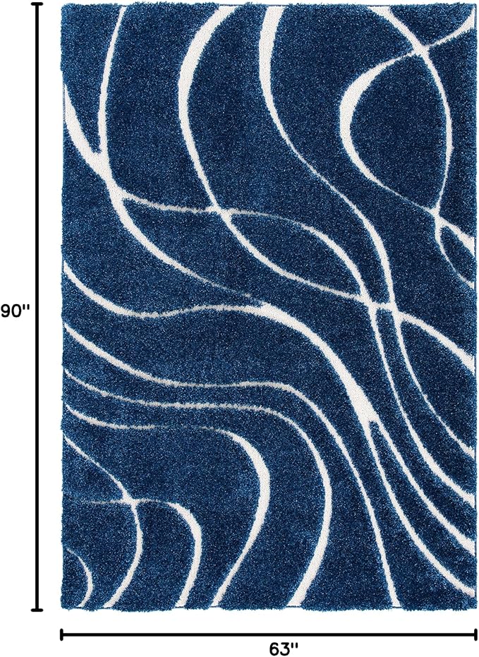 SAFAVIEH Florida Shag Collection Area Rug - 5'3" x 7'6", Navy & Ivory, Non-Shedding & Easy Care, 1.2-inch Thick Ideal for High Traffic Areas in Living Room, Bedroom (SG471-6512)