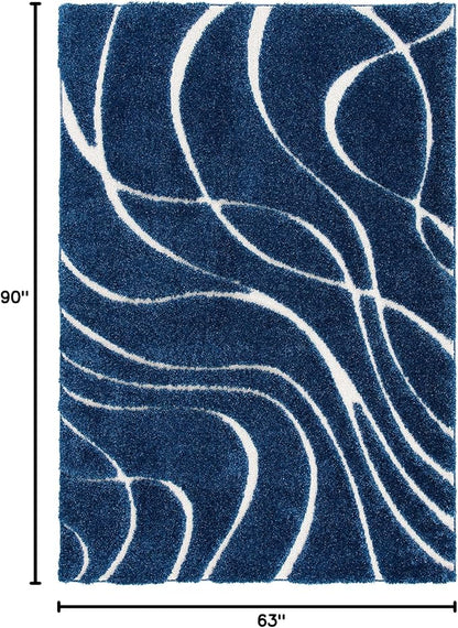 SAFAVIEH Florida Shag Collection Area Rug - 5'3" x 7'6", Navy & Ivory, Non-Shedding & Easy Care, 1.2-inch Thick Ideal for High Traffic Areas in Living Room, Bedroom (SG471-6512)