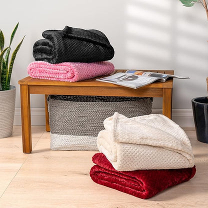 PAVILIA Black Throw Blanket for Couch, Twin Bed, Soft Fleece Throws for Sofa Chair, Fuzzy Waffle Textured Blanket, Cozy Warm Lightweight All Season Blanket Throw, 60x80