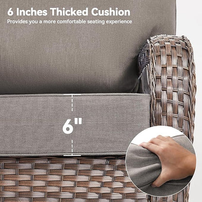 Luxury 6" Outdoor Cushions for Patio Furniture, 24x24x6" Thick Seat Cushion Set of 3, Fade Resistant Couch Chair Replacement Cushions High Density Deep Wicker Chair Cushion w/ Removable Cover Gray