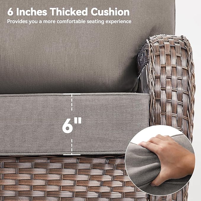 Luxury 6" Outdoor Cushions for Patio Furniture, 24x24x6 Thick Seat Cushion Set, Fade Resistant Couch Chair Replacement Cushions High Density Deep Wicker Chair Cushion with Removable Cover Gray
