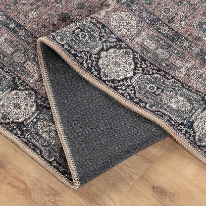 Bloom Rugs Washable Non-Slip 10 ft Runner - Cream/Green Traditional Medallion Runner for Entryway, Hallway, Bathroom, and Kitchen - Exact Size: 2.5' x 10'
