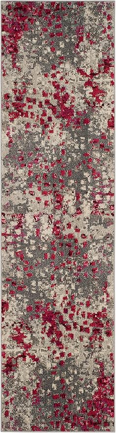 SAFAVIEH Monaco Collection Runner Rug - 2'2" x 8', Grey & Fuchsia, Boho Chic Abstract Watercolor Design, Non-Shedding & Easy Care, Ideal for High Traffic Areas in Living Room, Bedroom (MNC225R)