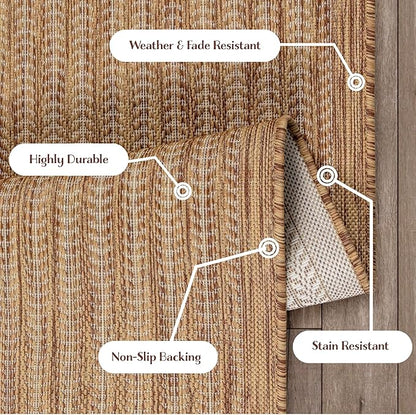 Adiva Rugs Outdoor Indoor Area Rug, Weather Resistant, Easy to Clean, Stain Resistant Floor Mat for Dining Room, Backyard, Deck, Patio (Wooden, 10' x 14')