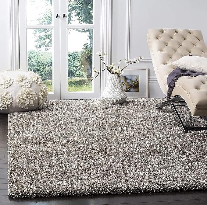 SAFAVIEH Milan Shag Collection 3' Square Grey SG180 Solid Non-Shedding Living Room Bedroom Dining Room Entryway Plush 2-inch Thick Area Rug