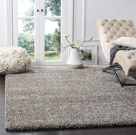 SAFAVIEH Milan Shag Collection 3' Square Grey SG180 Solid Non-Shedding Living Room Bedroom Dining Room Entryway Plush 2-inch Thick Area Rug
