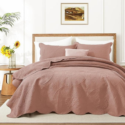IR Imperial Rooms 8 Pack Quilt King Size Bedding (106" x 96") - Bulk Wholesale for Hotels, Guest Bedroom & Airbnbs - Lightweight Microfiber Reversible Floral Embossed Quilts Bedspreads (Peach)