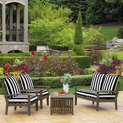 Arden Outdoor Deep Seat Cushion Set, 24 in x 24 in, Weather-Proof, Rain-Proof, Fade Resistant Patio Cushion for Chair, Sofa, and Couch Black Cabana Stripe
