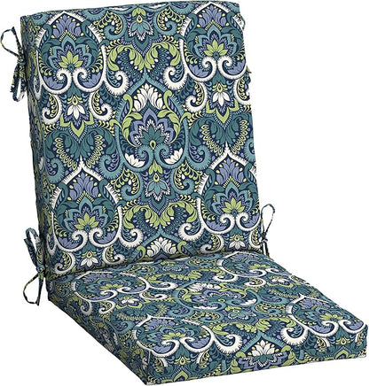 ARDEN Outdoor Dining Chair Cushion, 20 x 20, Rain-Proof, Fade Resistant, Sapphire Aurora Blue Damask
