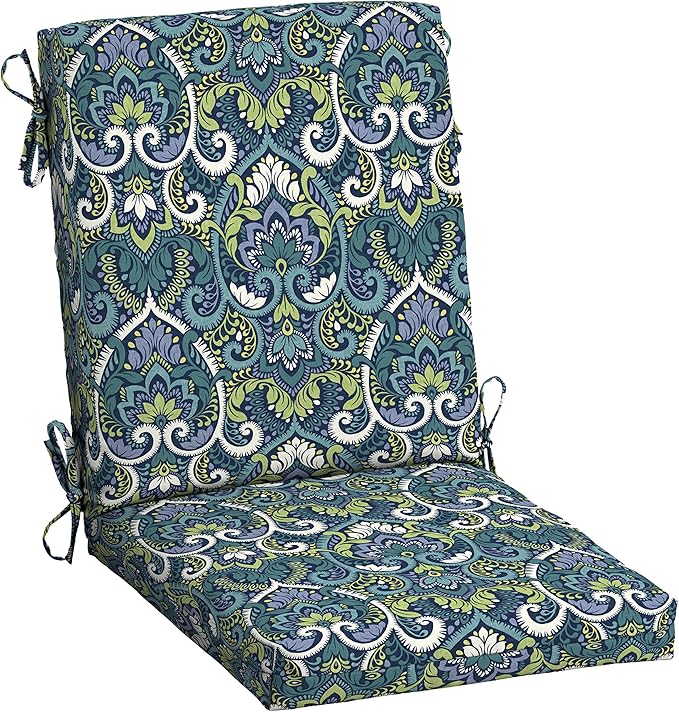 Arden Outdoor Dining Chair Cushion, 2 Pack, 20 x 20, Rain-Proof, Fade Resistant, Sapphire Aurora Blue Damask