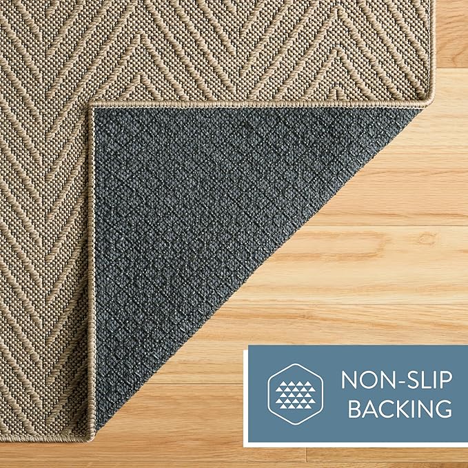 TOWN & COUNTRY BASICS Pax Herringbone Textured Solid Everwash® Washable Runner Area Rug, Low Pile, Non-Slip Backing, Easy Clean Pet & Family Friendly Rug, Brown, 2'5"x10'2"