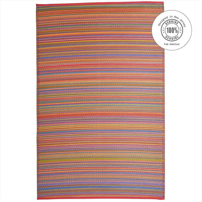 Fab Habitat Outdoor Rug - Waterproof, Fade Resistant, Crease-Free - Premium Recycled Plastic - Striped - Patio, Porch, Deck, Balcony - Cancun - Multicolor - 5 x 8 ft