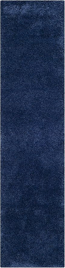 SAFAVIEH Milan Shag Collection Runner Rug - 2' x 14', Navy, Solid Design, Non-Shedding & Easy Care, 2-inch Thick Ideal for High Traffic Areas in Living Room, Bedroom (SG180-7070)