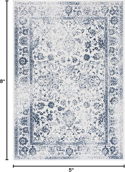 SAFAVIEH Adirondack Collection Area Rug - 5'1" x 7'6", Ivory & Navy, Distressed Vintage Floral Design, Non-Shedding & Easy to Clean, Ideal for Living Room, Bedroom, Dining Space (ADR109M)