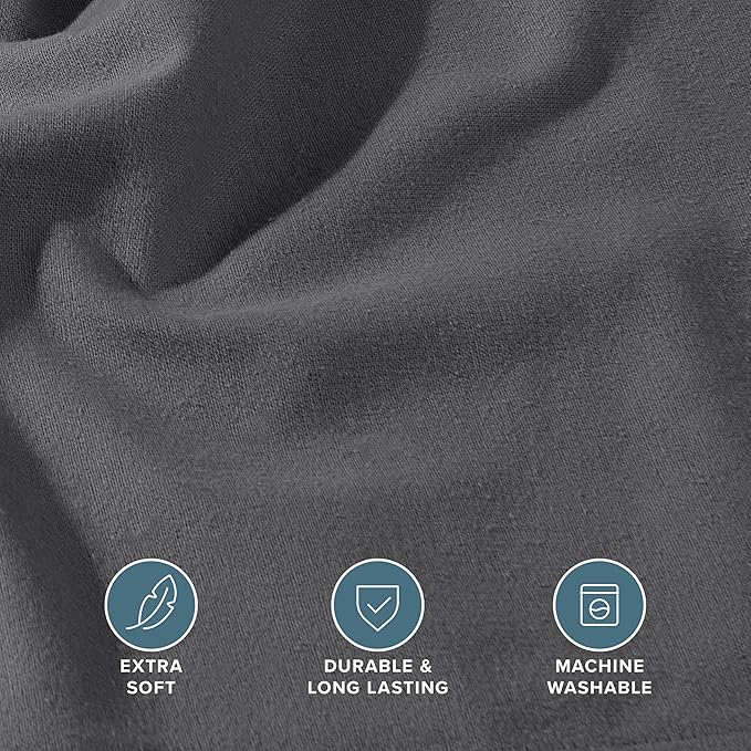 Bare Home Flannel Fitted Bottom Sheet 100% Cotton Twin Extra Long, Velvety Soft Heavyweight - Double Brushed Flannel - Deep Pocket (Twin XL, Grey)