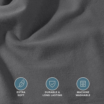 Bare Home Flannel Fitted Bottom Sheet 100% Cotton Twin Extra Long, Velvety Soft Heavyweight - Double Brushed Flannel - Deep Pocket (Twin XL, Grey)