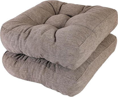 RACE LEAF 17" x 17" Patio Chair Cushions Brown - Outdoor/Indoor Tufted Memory Foam Chair Pads Set of 2, Water-Resistant Olefin Chair Seat Cushion Non-Slip Backing