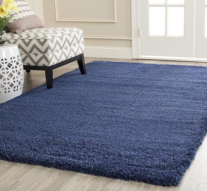 SAFAVIEH Milan Shag Collection 4' Square Navy SG180 Solid Non-Shedding Living Room Bedroom Dining Room Entryway Plush 2-inch Thick Area Rug