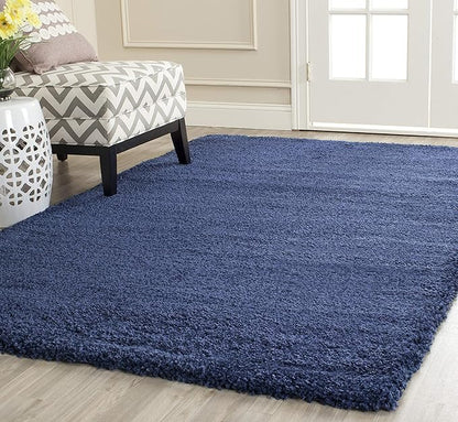 SAFAVIEH Milan Shag Collection 4' Square Navy SG180 Solid Non-Shedding Living Room Bedroom Dining Room Entryway Plush 2-inch Thick Area Rug