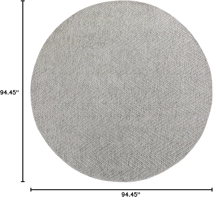 TOWN & COUNTRY BASICS Pax Herringbone Textured Solid Everwash® Washable Area Rug, Low Pile, Non-Slip Backing, Easy Clean Pet & Family Friendly Rug, Grey, 8' Round