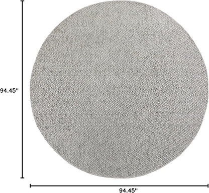 TOWN & COUNTRY BASICS Pax Herringbone Textured Solid Everwash® Washable Area Rug, Low Pile, Non-Slip Backing, Easy Clean Pet & Family Friendly Rug, Grey, 8' Round