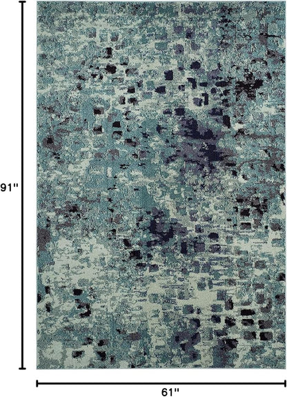 SAFAVIEH Monaco Collection Area Rug - 5'1" x 7'7", Light Blue & Multi, Boho Chic Abstract Watercolor Design, Non-Shedding & Easy Care, Ideal for High Traffic Areas in Living Room, Bedroom (MNC225J)