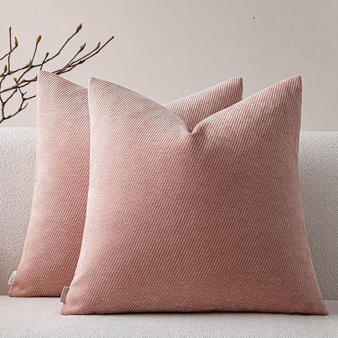 a moment Pack of 2 Decorative Chenille Throw Pillow Covers with Twill Cushion Covers for Sofa Living Room Couch Bed 16x16 Inch Blush Pink