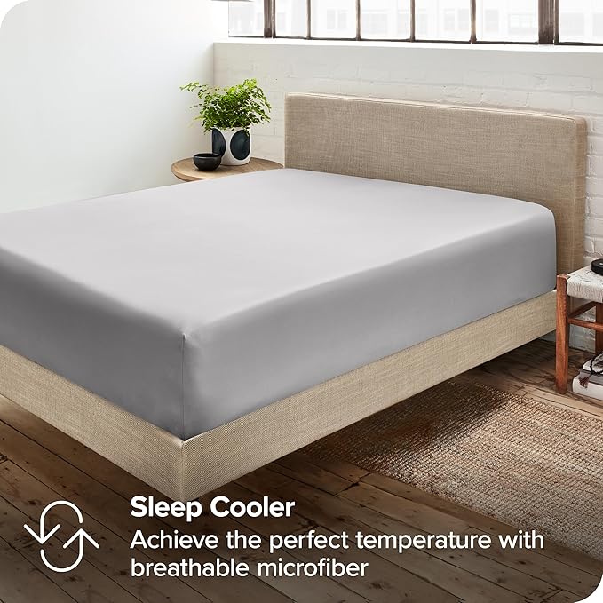 Bare Home 2-Pack Fitted Bottom Sheets Full - Premium 1800 Ultra-Soft Wrinkle Resistant Microfiber - Deep Pocket (Full, Light Grey)