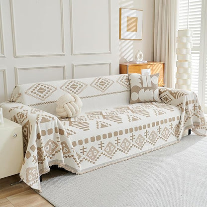 MEETSKY Boho Couch Cover Sofa Covers for Dogs，Decorative Soft Blend Washable Sofa Slipcovers Simply Put Sofa Throw Cover for Living Room, Khaki, 71" x 118"