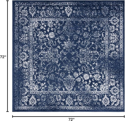 SAFAVIEH Adirondack Collection Area Rug - 6' Square, Navy & Ivory, Distressed Vintage Floral Design, Non-Shedding & Easy to Clean, Ideal for Living Room, Bedroom, Dining Space (ADR109N)