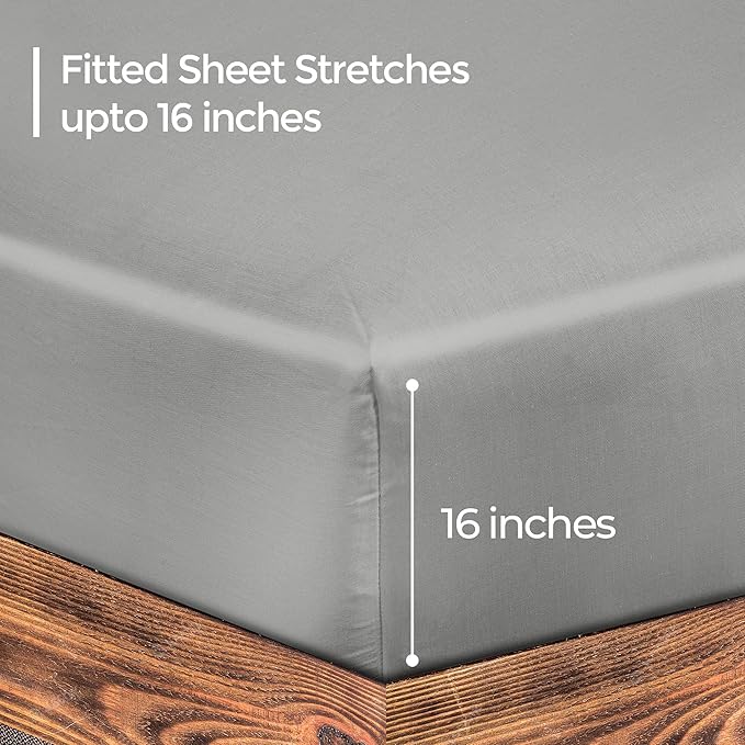 ROYALE LINENS 300 Thread Count 100% Long Staple Combed Cotton Fitted Sheet Twin XL - Super Soft Deep Pocket Bottom Sheet - Fitted Sheets Only - Elastic Sheets (Twin XL, Silver)