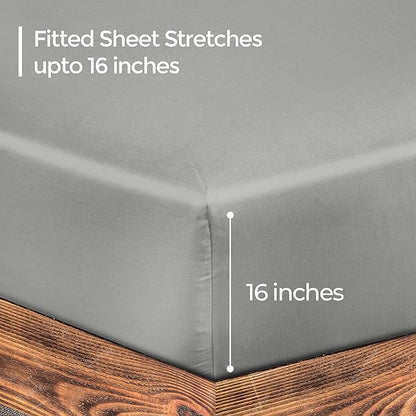 ROYALE LINENS 300 Thread Count 100% Long Staple Combed Cotton Fitted Sheet Twin XL - Super Soft Deep Pocket Bottom Sheet - Fitted Sheets Only - Elastic Sheets (Twin XL, Silver)