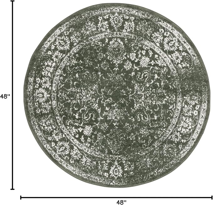 SAFAVIEH Adirondack Collection Area Rug - 4' Round, Dark Green & Ivory, Distressed Vintage Floral Design, Non-Shedding & Easy to Clean, Ideal for Living Room, Bedroom, Dining Space (ADR109Y)