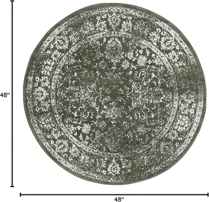 SAFAVIEH Adirondack Collection Area Rug - 4' Round, Dark Green & Ivory, Distressed Vintage Floral Design, Non-Shedding & Easy to Clean, Ideal for Living Room, Bedroom, Dining Space (ADR109Y)