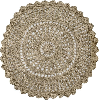 Ramanta Home Jute Handmade Natural Crochet Woven Rug 3 Feet Round, Anti- Slip Circle Boho Farmhouse Accent Area Rugs for Living Room, Kitchen, Bedroom | Nursery Costal Neutral Floor Patio Mat