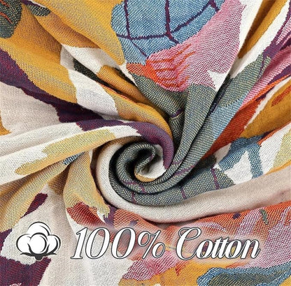 MSGKV Boho Throw Blanket for Couch 100% Cotton Throw Floral Bed Blanket 80''x90'',Cotton Quilts Travel Knitted Muslin Blanket Home Decor Cozy Blankets for Women
