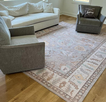 Fame Rugs Brown Modern Oushak Rug 8x10, Vintage Turkish Colorful Oriental Washable Antique Inspired Large Area Rugs, Luxury Living Room Bedroom (382MB, 7'6 x 10')