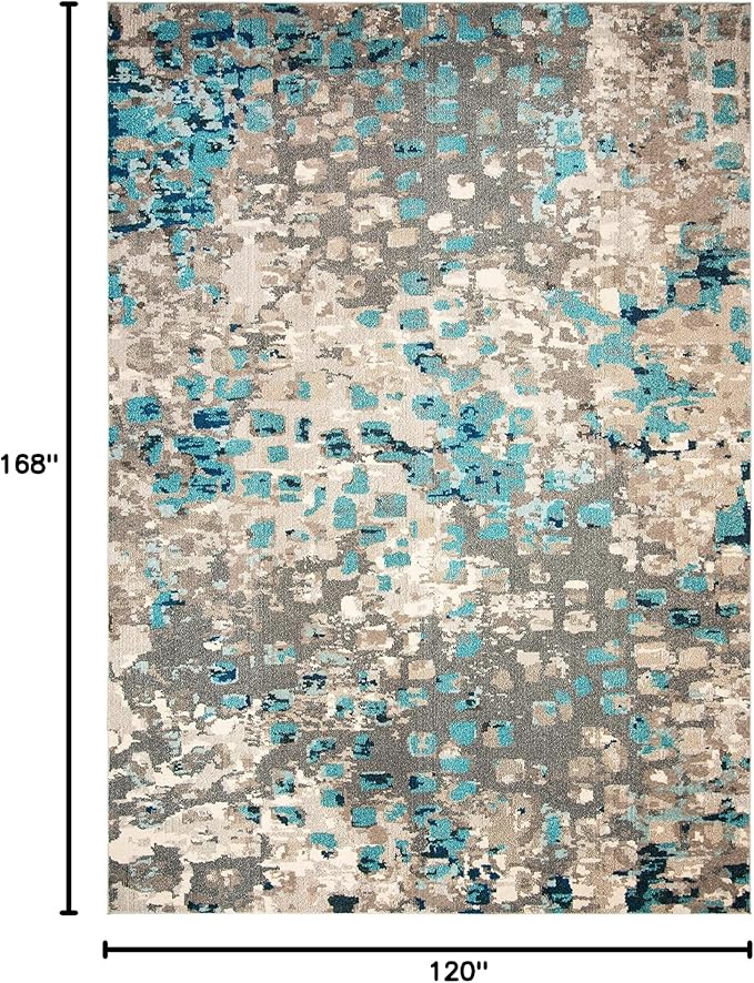 SAFAVIEH Monaco Collection Area Rug - 10' x 14', Grey & Light Blue, Boho Chic Abstract Watercolor Design, Non-Shedding & Easy Care, Ideal for High Traffic Areas in Living Room, Bedroom (MNC225E)