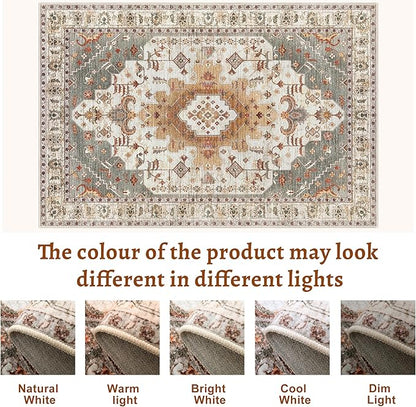 Tangsoo Area Rug 3x5 Bedroom Rug, Washable Vintage Rugs Indoor, Non Slip Accent, Print Distressed Turmeric Carpet, Soft Low Pile Rug for Living Room Dorm Bedroom Bedside Entryway Bathroom
