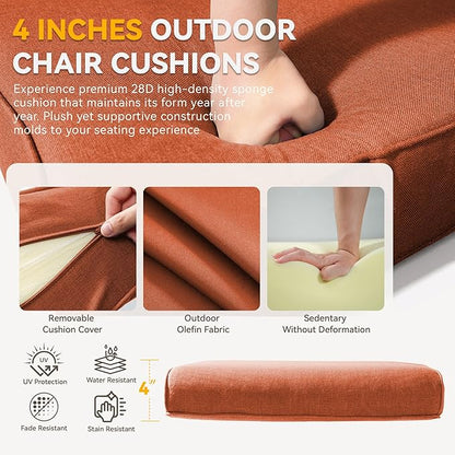 Patio Cushions for Outdoor Furniture - 22" x 25" x 4" UV Resistant Thick Foam Cushions Water Resistant Replacement Cushion for Outdoor Patio Furniture Chair/Sofa/Couch | Orange | 4-Pack |