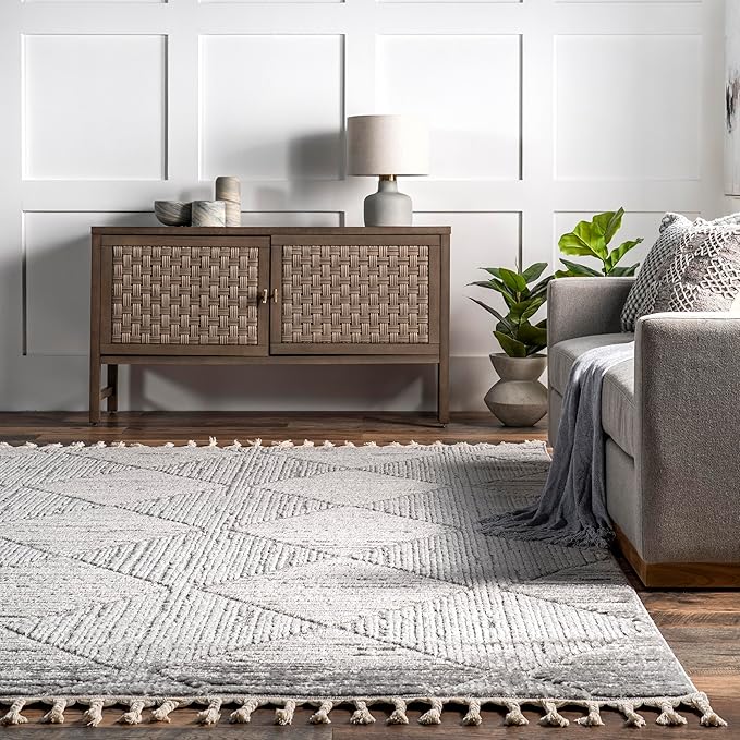 nuLOOM Kerry Light Grey, 6' Square, Geometric, Soft and Cozy, High Traffic, Stain Resistant, Easy Clean, Durable Area Rug for Bedroom, Living Room, Dining Space, Den, Foyer, Entryway
