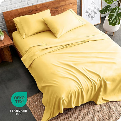 Bare Home Queen Sheet Set - Luxury 1800 Ultra-Soft Microfiber Queen Bed Sheets - Double Brushed - Deep Pockets - Easy Fit - 4 Piece Set - Bedding Sheets & Pillowcases (Queen, Lemon Drop)