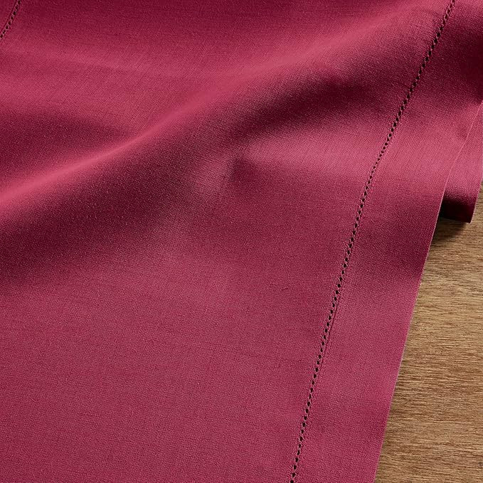 Solino Home Linen Beet Table Runner 72 Inches Long - 100% Pure Linen Hemstitch Table Runner 14 x 72 Inch for Dresser, Dining, Winter, New Year, Holiday, Christmas - Classic Hemstitch