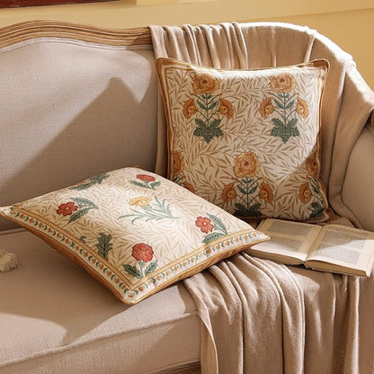 patdrea Designer Square Throw Pillow Covers for Couch 18"x18",Vintage French Linen Pillows Cover with Daisy Floral Pattern,Beige Luxury Farmhouse Decorative Cushion for Bed,Living Room,Outdoor