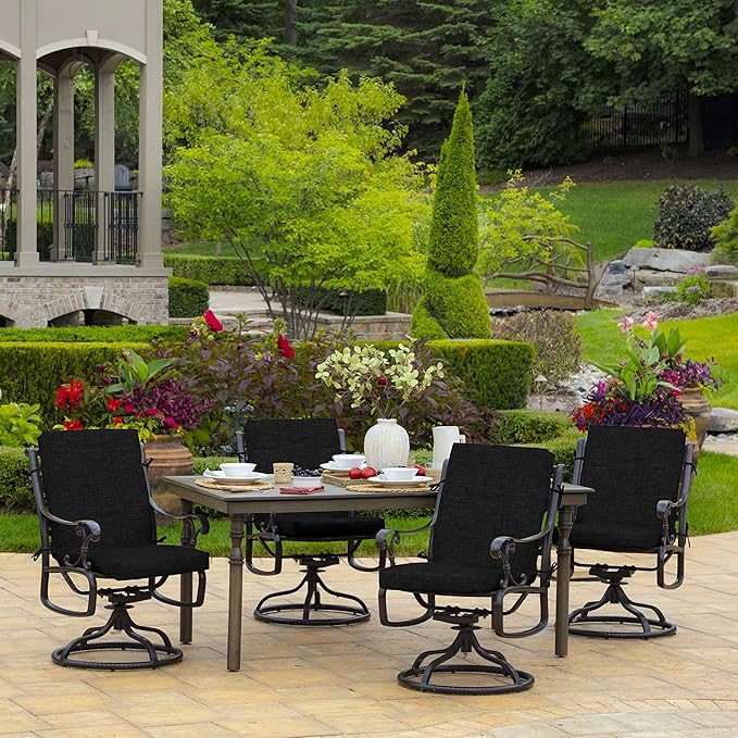 Arden Outdoor Dining Chair Cushion, 2 Pack, 20 x 20, Rain-Proof, Fade Resistant, Black Leala