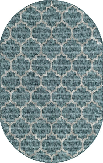 Unique Loom Outdoor Trellis Collection Area Rug (5' 1" x 8' Oval, Teal/ Gray)