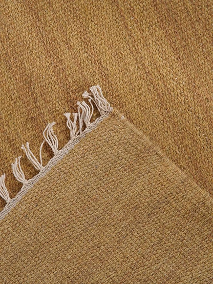 Rugsotic Carpets Hand Woven Flat Weave Kilim Wool 8'x10' Area Rug Solid Gold D00111
