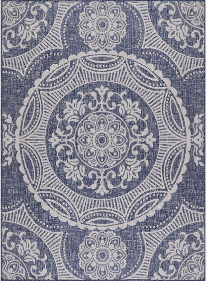 Medallion Outdoor Rug 8x10 Washable Outside Carpet for Indoor Patio Porch Waterproof Easy Cleaning Non Shedding Area Rugs Blue 8 x 10