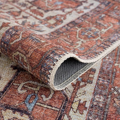 Bloom Rugs Washable 5' x 7' Rug - Red/Orange/Beige Traditional Area Rug for Living Room, Bedroom, Dining Room, and Kitchen - Exact Size: 5' x 7'