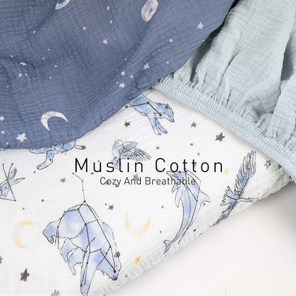 Gllquen Baby Muslin Bassinet Sheets 3 Pack, Breathable Elastic Cozy Fitted Cotton Bassinet Mattress Sheet for Baby Boy Girls, Fit for Hourglass Oval Rectangular Cradle Pad Sheets 33"x17" (Star)